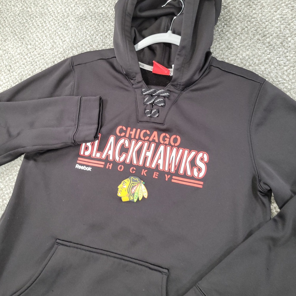 Reebok Chicago Blackhawks Hockey Hoodie Face Off Collection Black Womens Med NHL